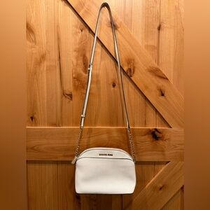 Michael Kors Dome Crossbody Leather Bag White Gold Hardware Purse